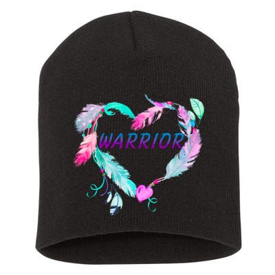 Suicide Prevention Warrior Feather Heart Support Short Acrylic Beanie