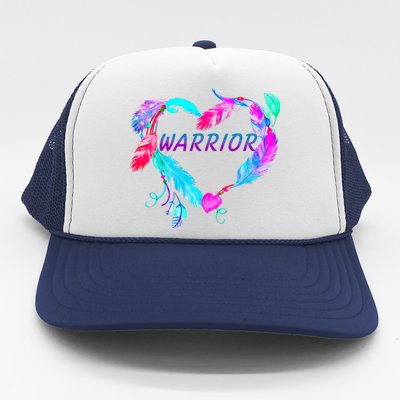 Suicide Prevention Warrior Feather Heart Support Trucker Hat