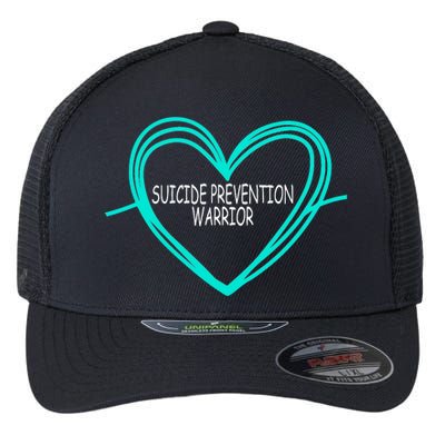 Suicide Prevention Warrior Teal Ribbon Heart Flexfit Unipanel Trucker Cap