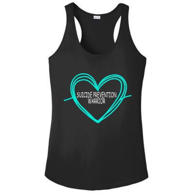 Suicide Prevention Warrior Teal Ribbon Heart Ladies PosiCharge Competitor Racerback Tank