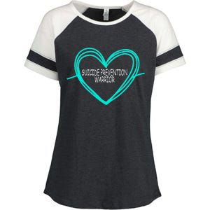 Suicide Prevention Warrior Teal Ribbon Heart Enza Ladies Jersey Colorblock Tee