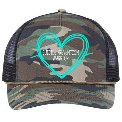 Suicide Prevention Warrior Teal Ribbon Heart Retro Rope Trucker Hat Cap