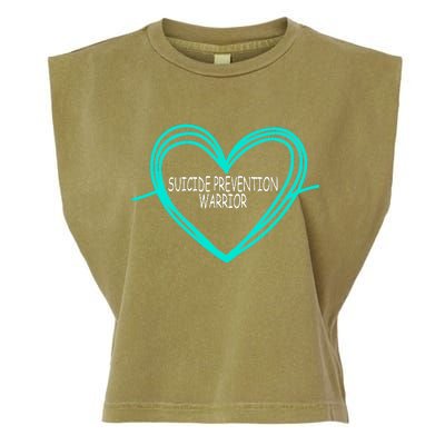 Suicide Prevention Warrior Teal Ribbon Heart Garment-Dyed Women's Muscle Tee