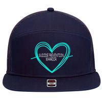 Suicide Prevention Warrior Teal Ribbon Heart 7 Panel Mesh Trucker Snapback Hat