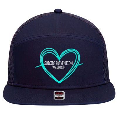 Suicide Prevention Warrior Teal Ribbon Heart 7 Panel Mesh Trucker Snapback Hat