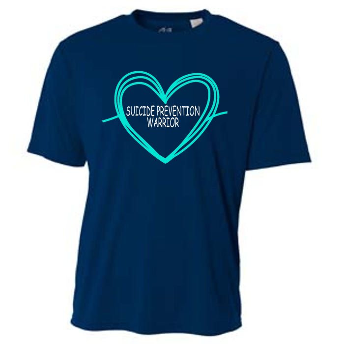 Suicide Prevention Warrior Teal Ribbon Heart Cooling Performance Crew T-Shirt