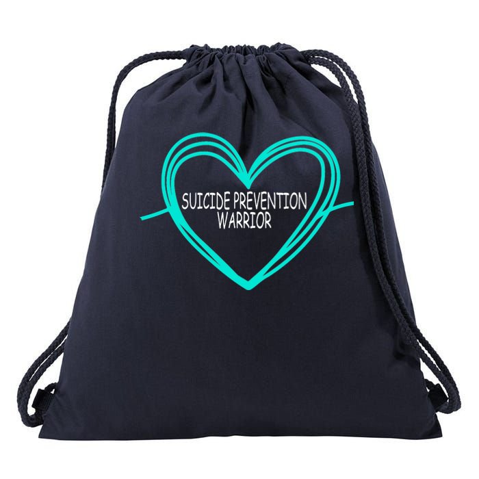 Suicide Prevention Warrior Teal Ribbon Heart Drawstring Bag