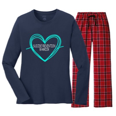 Suicide Prevention Warrior Teal Ribbon Heart Women's Long Sleeve Flannel Pajama Set 