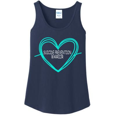 Suicide Prevention Warrior Teal Ribbon Heart Ladies Essential Tank