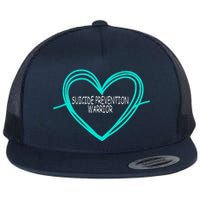 Suicide Prevention Warrior Teal Ribbon Heart Flat Bill Trucker Hat