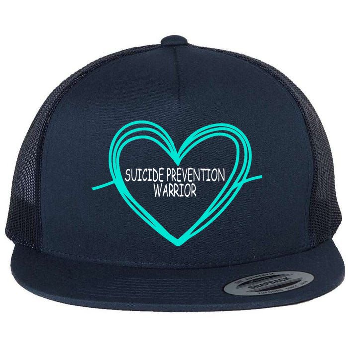 Suicide Prevention Warrior Teal Ribbon Heart Flat Bill Trucker Hat