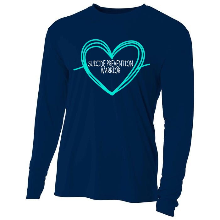 Suicide Prevention Warrior Teal Ribbon Heart Cooling Performance Long Sleeve Crew