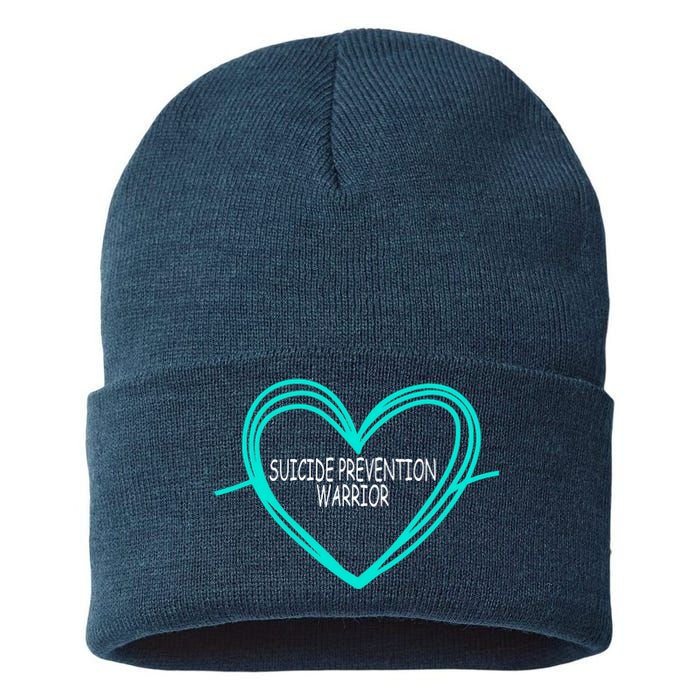 Suicide Prevention Warrior Teal Ribbon Heart Sustainable Knit Beanie