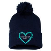 Suicide Prevention Warrior Teal Ribbon Heart Pom Pom 12in Knit Beanie