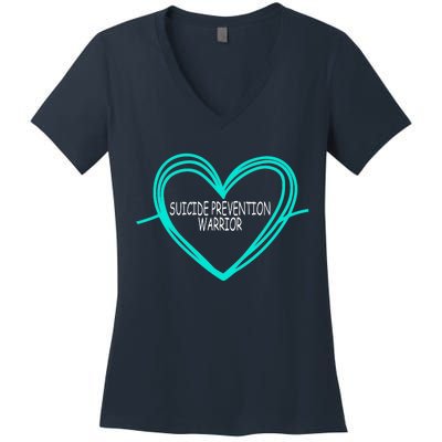 Suicide Prevention Warrior Teal Ribbon Heart Women's V-Neck T-Shirt