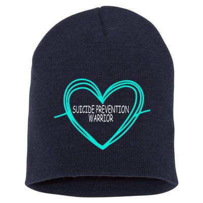 Suicide Prevention Warrior Teal Ribbon Heart Short Acrylic Beanie