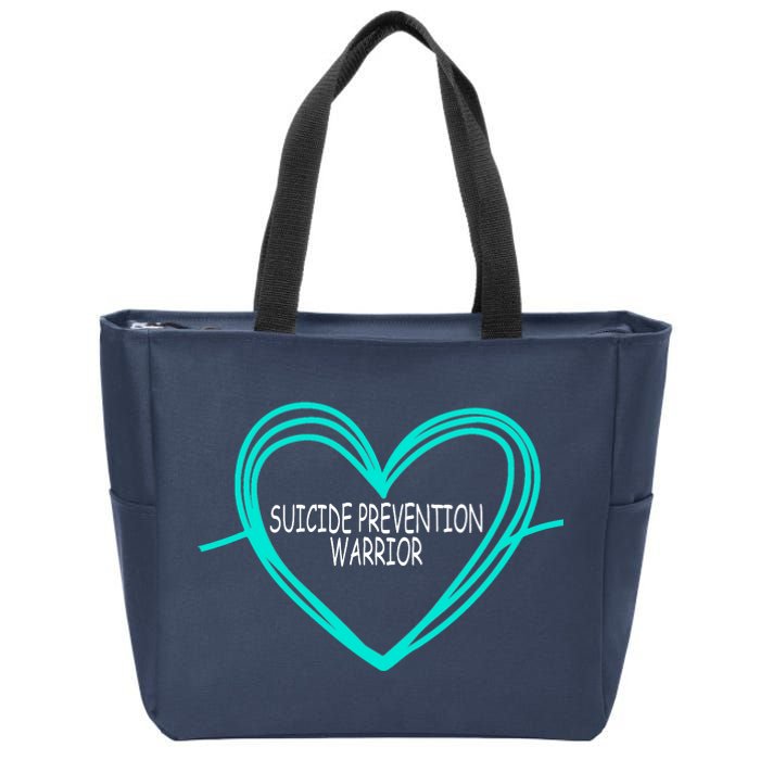 Suicide Prevention Warrior Teal Ribbon Heart Zip Tote Bag