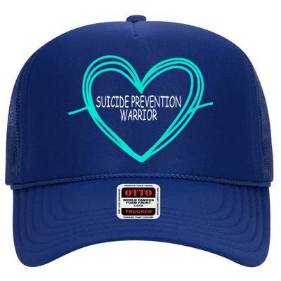 Suicide Prevention Warrior Teal Ribbon Heart High Crown Mesh Back Trucker Hat