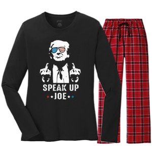 Speak Up Joe Funny Presidential Debate 2024 Women's Long Sleeve Flannel Pajama Set 