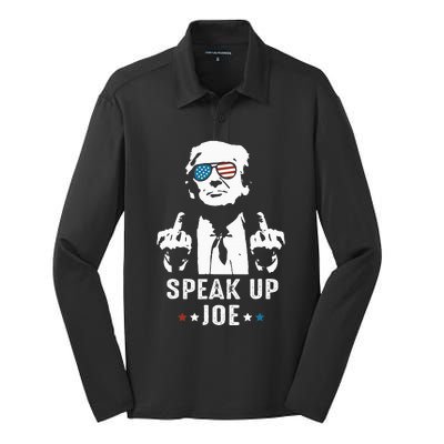 Speak Up Joe Funny Presidential Debate 2024 Silk Touch Performance Long Sleeve Polo