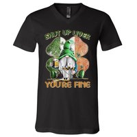 Shut Up Liver You're Fine Gnome Saint Patrick's Day Lucky Clover Beer Lover V-Neck T-Shirt