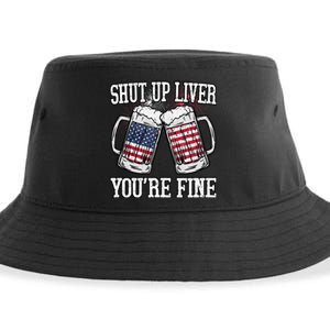 Shut Up Liver You're Fine American Flag Beer Mug 4th of July Sustainable Bucket Hat