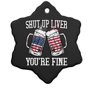 Shut Up Liver You're Fine American Flag Beer Mug 4th of July Ceramic Star Ornament