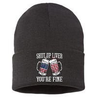 Shut Up Liver You're Fine American Flag Beer Mug 4th of July Sustainable Knit Beanie