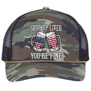 Shut Up Liver You're Fine American Flag Beer Mug 4th of July Retro Rope Trucker Hat Cap