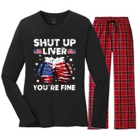 shut up liver youre fine 4th of july beer drinking drunk Tee Women's Long Sleeve Flannel Pajama Set 