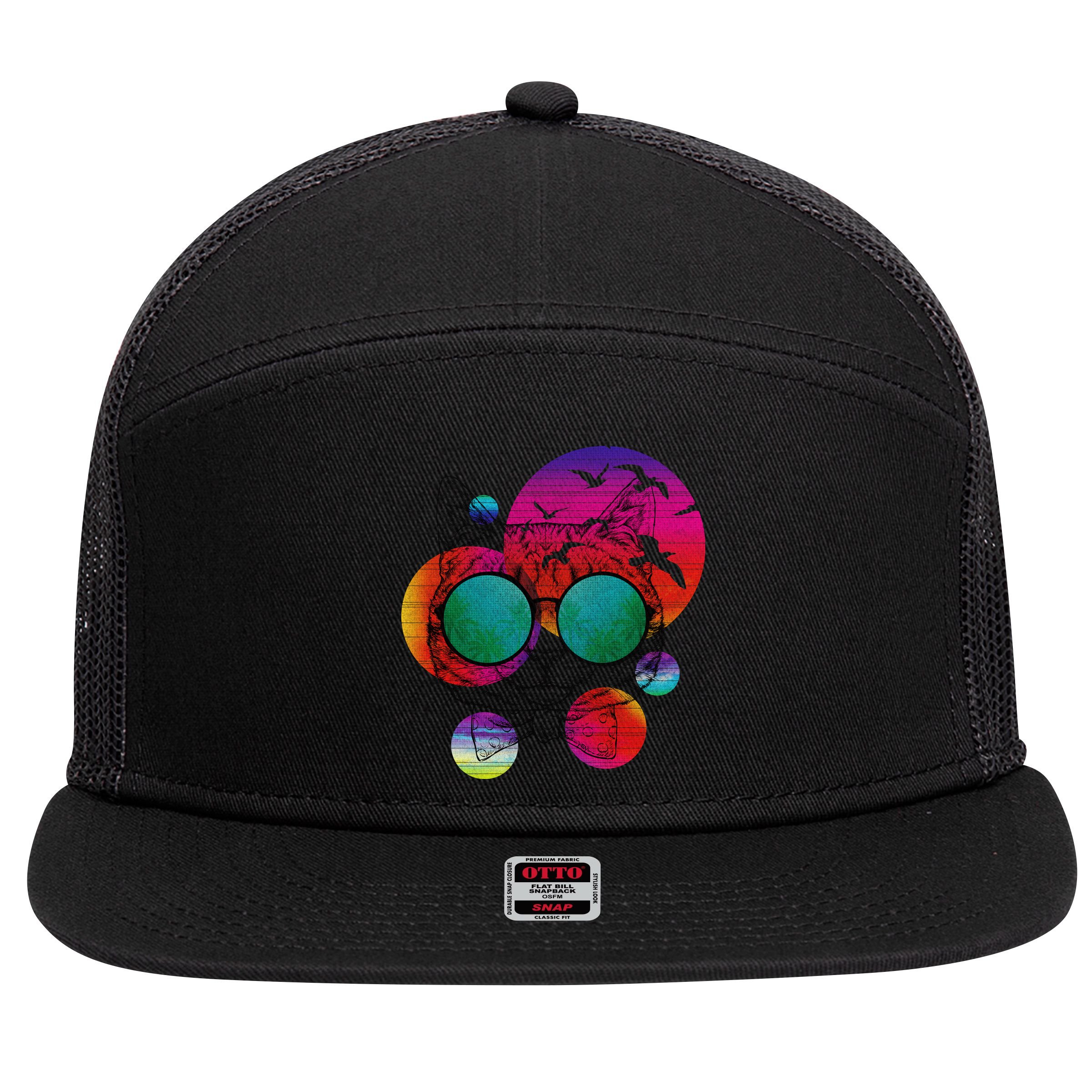 Summer Cat 7 Panel Mesh Trucker Snapback Hat