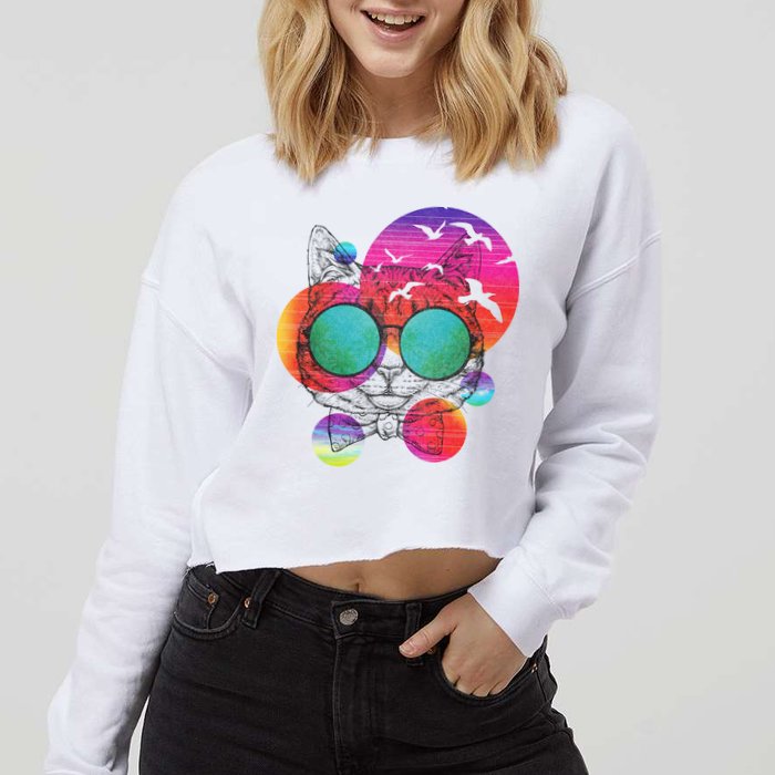 Summer Cat Cropped Pullover Crew
