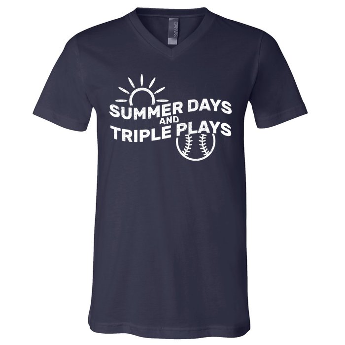 Summer Days And Triple Plays V-Neck T-Shirt