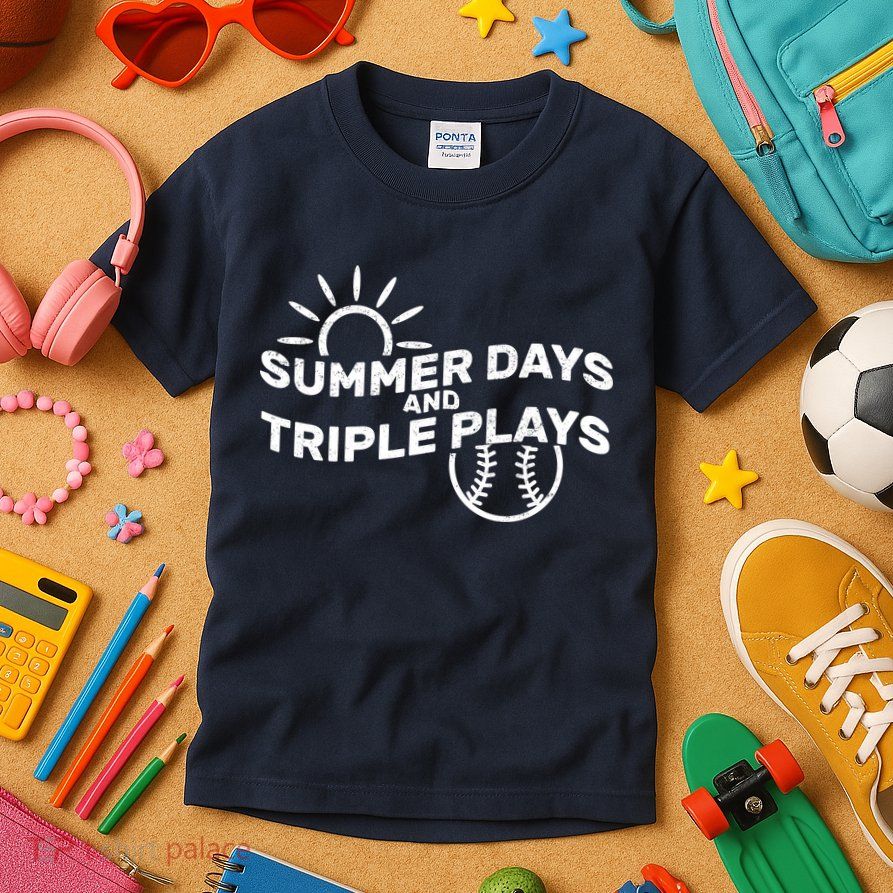Summer Days And Triple Plays Kids T-Shirt