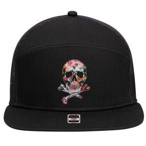 Summer Flower Skull 7 Panel Mesh Trucker Snapback Hat