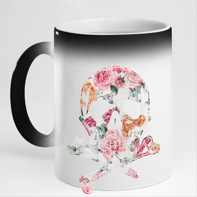 Summer Flower Skull 11oz Black Color Changing Mug