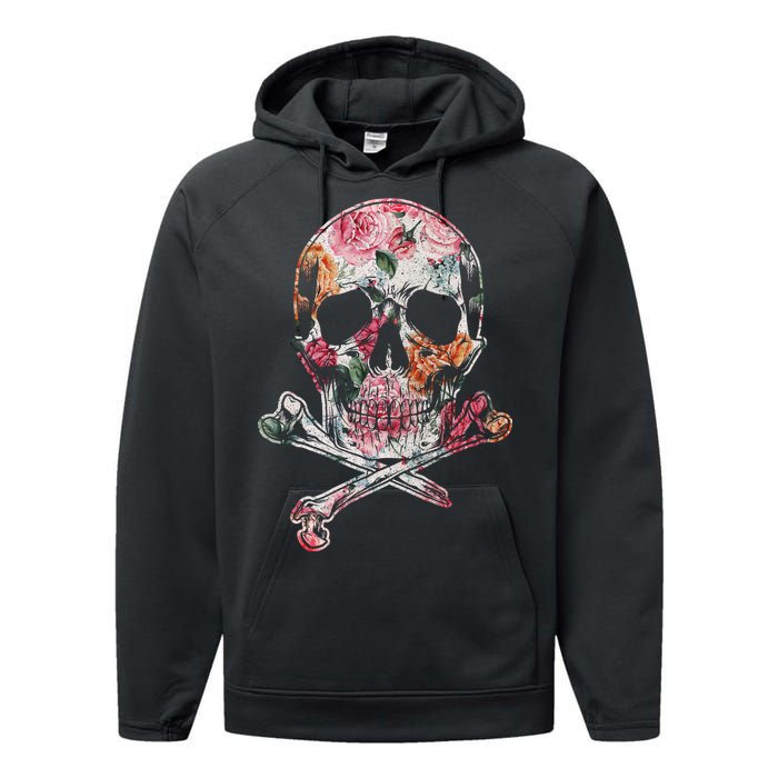 Summer Flower Skull Performance Fleece Hoodie