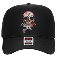 Summer Flower Skull High Crown Mesh Back Trucker Hat