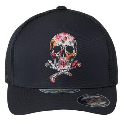 Summer Flower Skull Flexfit Unipanel Trucker Cap