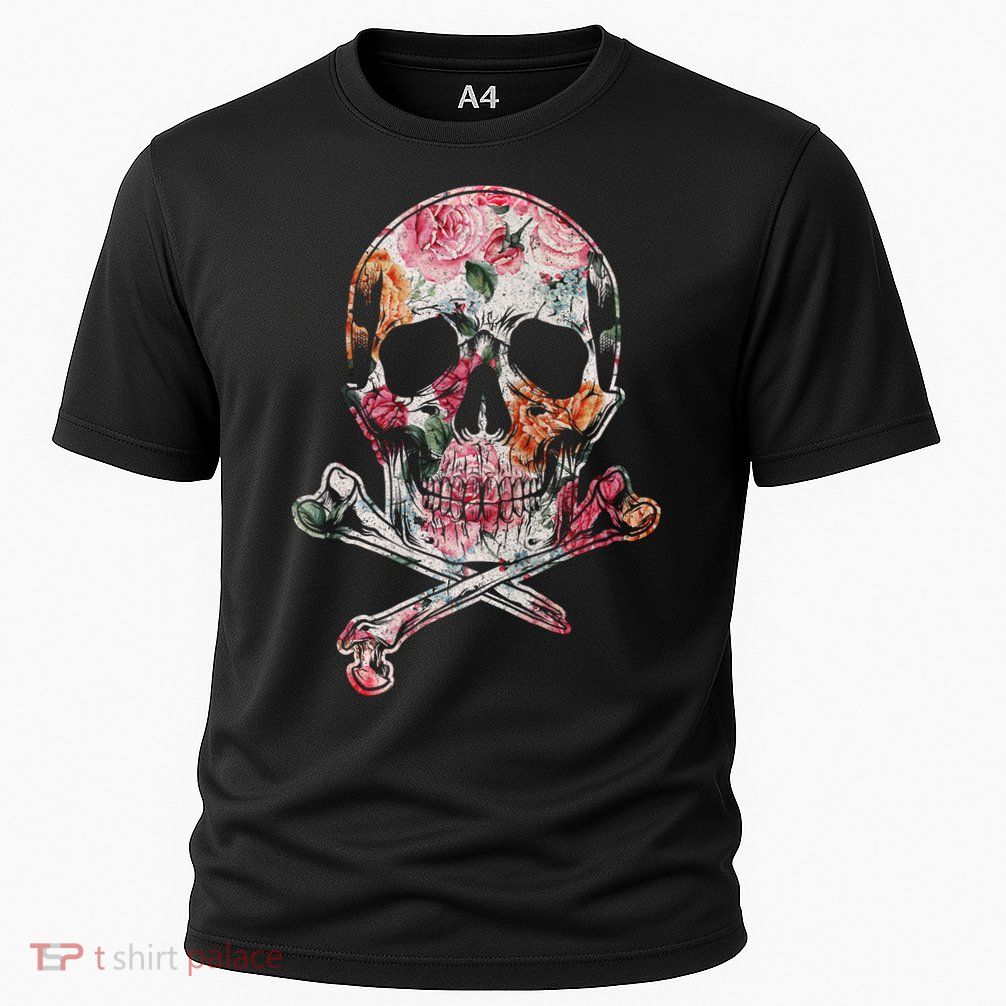 Summer Flower Skull Cooling Performance Crew T-Shirt