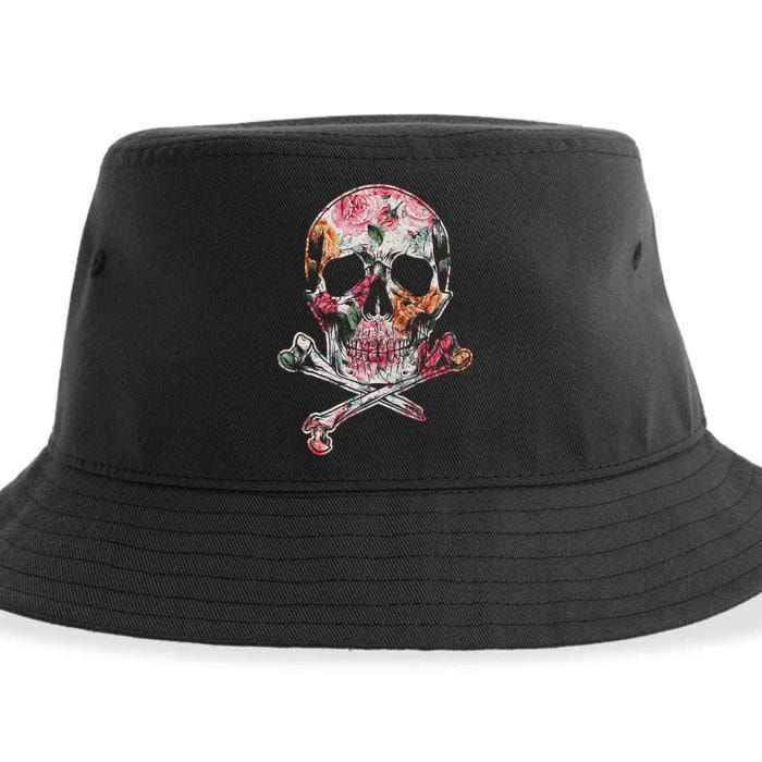 Summer Flower Skull Sustainable Bucket Hat