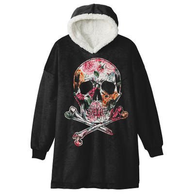 Summer Flower Skull Hooded Wearable Blanket