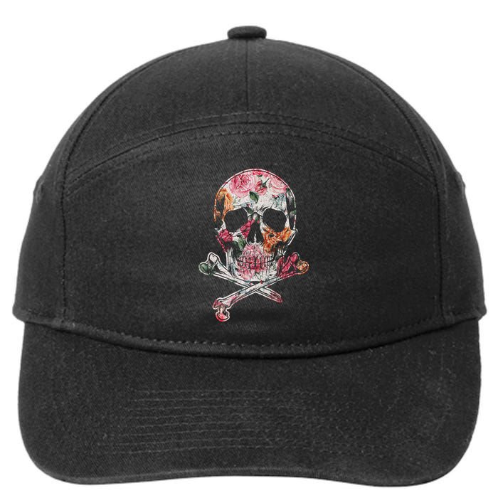 Summer Flower Skull 7-Panel Snapback Hat