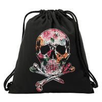 Summer Flower Skull Drawstring Bag