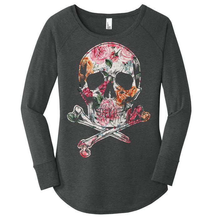 Summer Flower Skull Women's Perfect Tri Tunic Long Sleeve Shirt