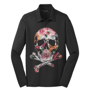 Summer Flower Skull Silk Touch Performance Long Sleeve Polo