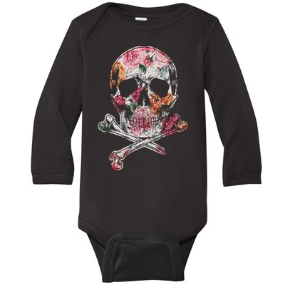 Summer Flower Skull Baby Long Sleeve Bodysuit