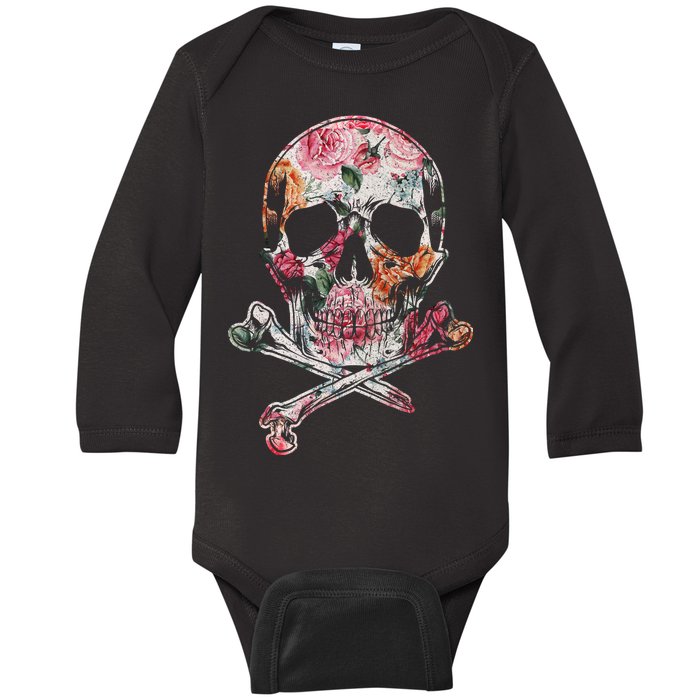 Summer Flower Skull Baby Long Sleeve Bodysuit