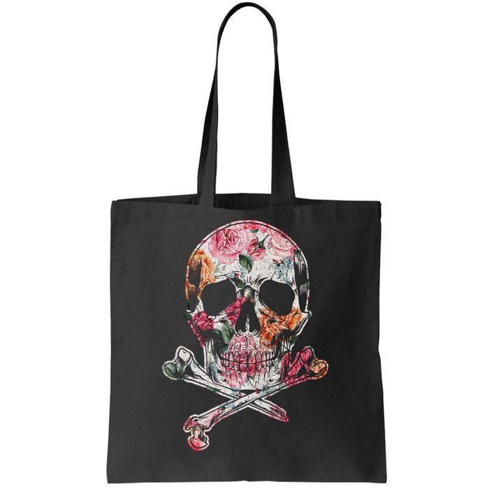 Summer Flower Skull Tote Bag