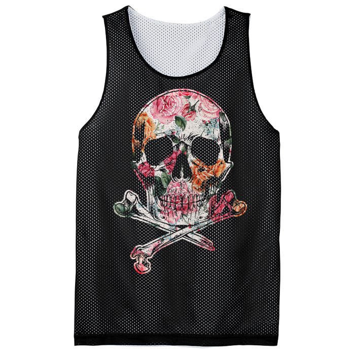 Summer Flower Skull Mesh Reversible Basketball Jersey Tank